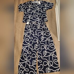 Navy Rope Print Two-Piece Set